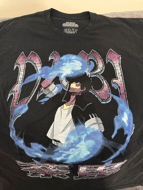 GOAT Black Short Sleeve Graphic Tee with Blue Flame Anime Artwork